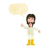 cartoon hippie man giving thumbs up symbol with speech bubble N2