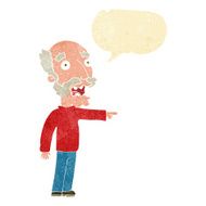cartoon scared old man pointing with speech bubble N2