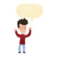 cartoon frightened man with speech bubble N15