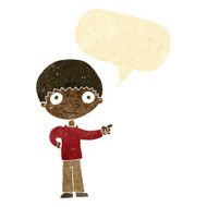 cartoon happy boy pointing with speech bubble N4