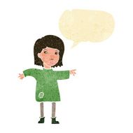 cartoon woman in patched clothing with speech bubble N2