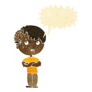 cartoon boy with growth on head speech bubble N8