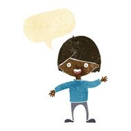 cartoon waving boy with speech bubble N4