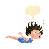 cartoon woman swimming underwater with speech bubble N2