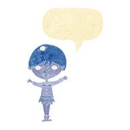 cartoon waving vampire girl with speech bubble N3
