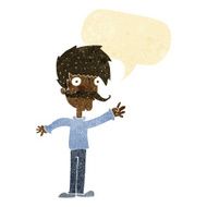 cartoon waving mustache man with speech bubble N2