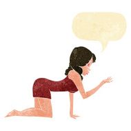 cartoon woman on all fours with speech bubble N4