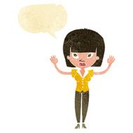 cartoon woman with raised hands speech bubble N2