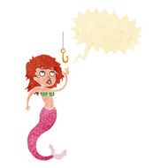 cartoon mermaid and fish hook with speech bubble N2