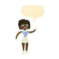 cartoon girl waving with speech bubble N6