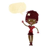 cartoon waving vampire girl with speech bubble N4