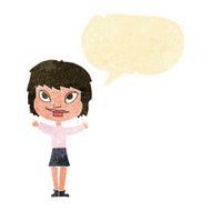 cartoon woman waving arms with speech bubble N4