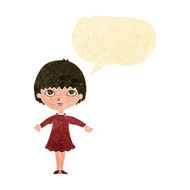 cartoon woman in dress with speech bubble N8
