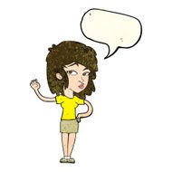cartoon pretty woman waving with speech bubble N19