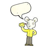 cartoon mouse holding cheese with speech bubble N3