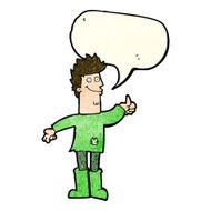 cartoon positive thinking man in rags with speech bubble N3
