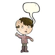 cartoon boy with growth on head speech bubble N9