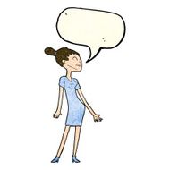 cartoon woman in dress with speech bubble N9