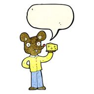 cartoon mouse holding cheese with speech bubble N4