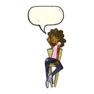 cartoon woman posing on chair with speech bubble N5