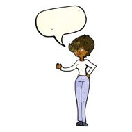 cartoon woman waving with speech bubble N69