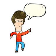 cartoon man pointing with speech bubble N44