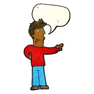 cartoon curious man pointing with speech bubble N2