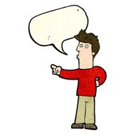 cartoon curious man pointing with speech bubble N3