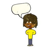 cartoon happy scruffy boy with speech bubble N3