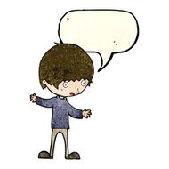cartoon boy with outstretched arms speech bubble N4