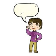 cartoon boy with question speech bubble N6