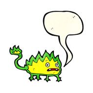 cartoon little fire demon with speech bubble N5