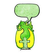 cartoon ghost rising from grave with speech bubble N6