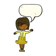 cartoon waving woman with speech bubble N31