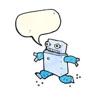 cartoon running robot with speech bubble N4