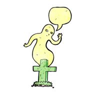 cartoon ghost rising from grave with speech bubble N8