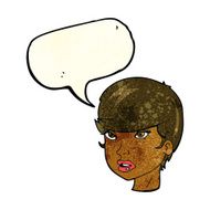 cartoon pretty female face with speech bubble N20