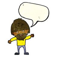 cartoon happy bearded man waving with speech bubble N3