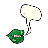 cartoon vampire fangs with speech bubble N4