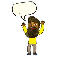 cartoon happy bearded man waving arms with speech bubble N3