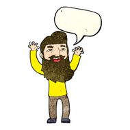 cartoon happy bearded man waving arms with speech bubble N4
