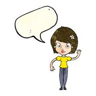cartoon pretty woman waving with speech bubble N21