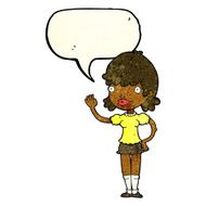 cartoon waving woman with speech bubble N34