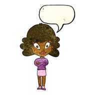 cartoon happy woman with folded arms speech bubble N5