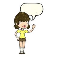 cartoon waving woman with speech bubble N36