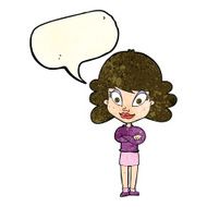 cartoon happy woman with folded arms speech bubble N6