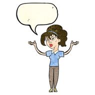 cartoon woman raising hands in air with speech bubble N6
