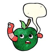 cartoon worm in apple with speech bubble N2