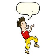 cartoon happy man doing funny dance with speech bubble N7