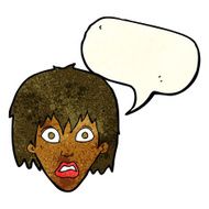 cartoon frightened woman with speech bubble N7